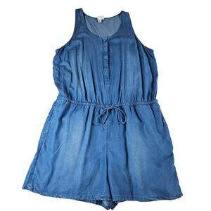 Merona Chambray Romper Womens XL Blue Casual Summer Minimalist Boho Time Capsule